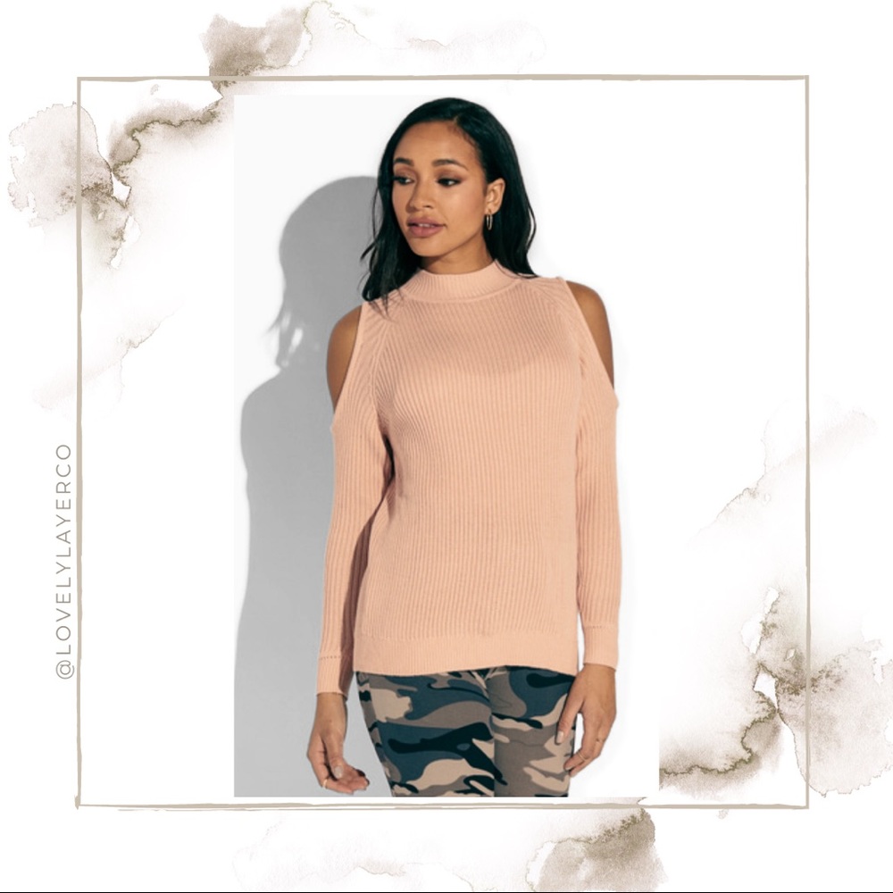Onetheland Mock Neck Cold Shoulder Sweater